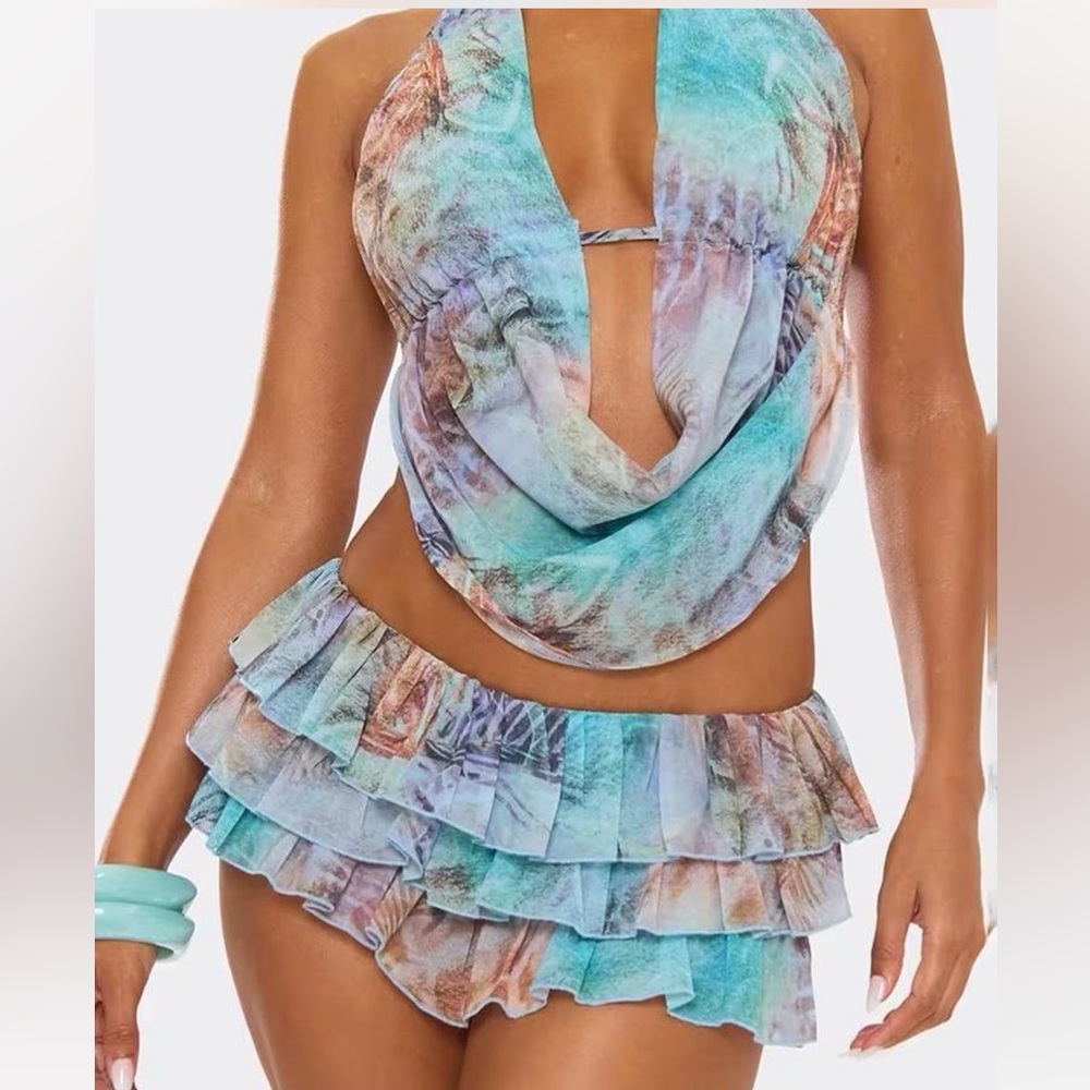 EGO Multicolor Halter Ruffle Skirt Set
